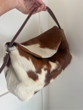 Cowhide Shoulder Bag in Brown & White